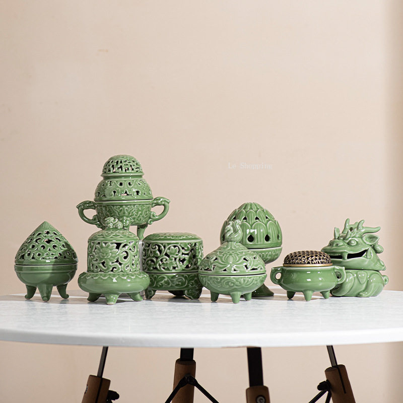 Zen Candle Supplies - Celadon Chinese stijl keramische wierookbrander/uitgehold patroon